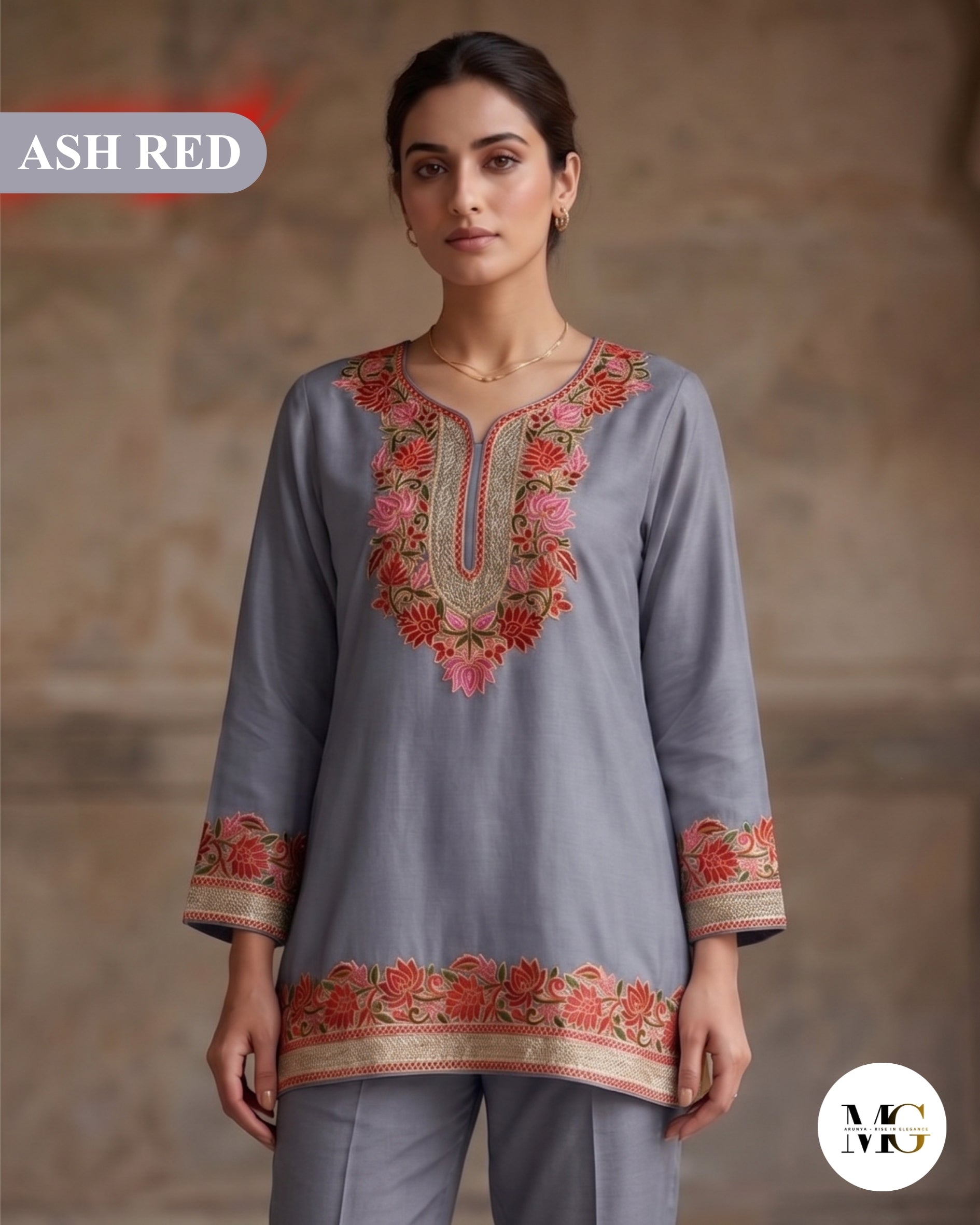 Ash Red featured by Modern Mehfil - Short Kurti